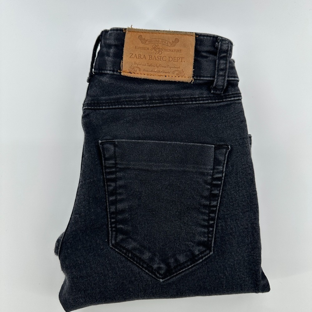 Zara Basic Dept. Jeans Womens 2 Black Denim Ankle Zip Low Rise Classic Skinny